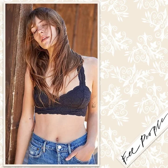Free People Galloon Lace Raceback Bralette in Black - Picture 12 of 13